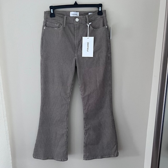 Frame Denim Pants - FRAME Le Crop Flare Houndstooth Pants Brown Career Casual Size 28 NWT - DEFECT